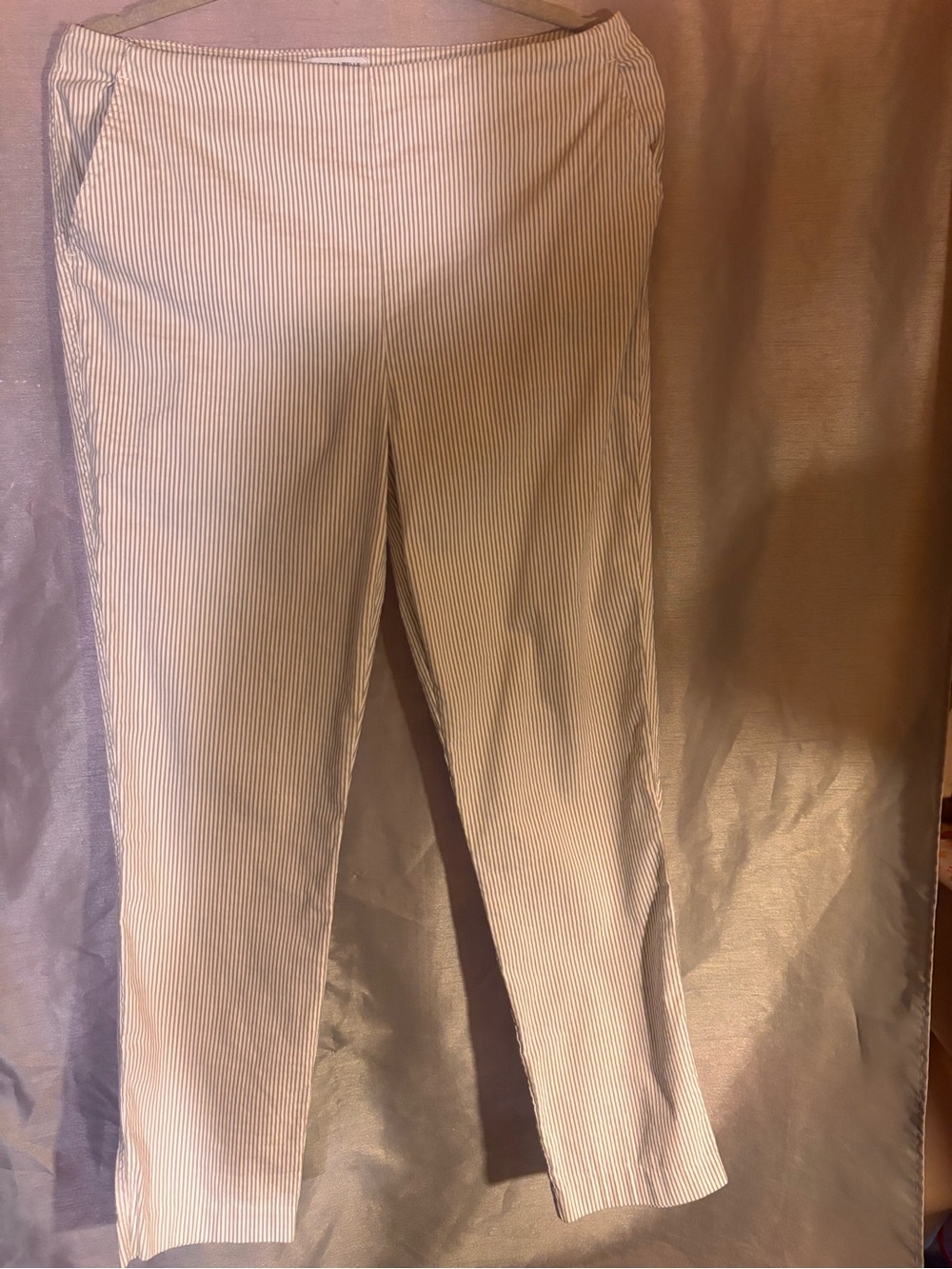 Carolina Belle Cream and tan Pinstripe Ankle Pants